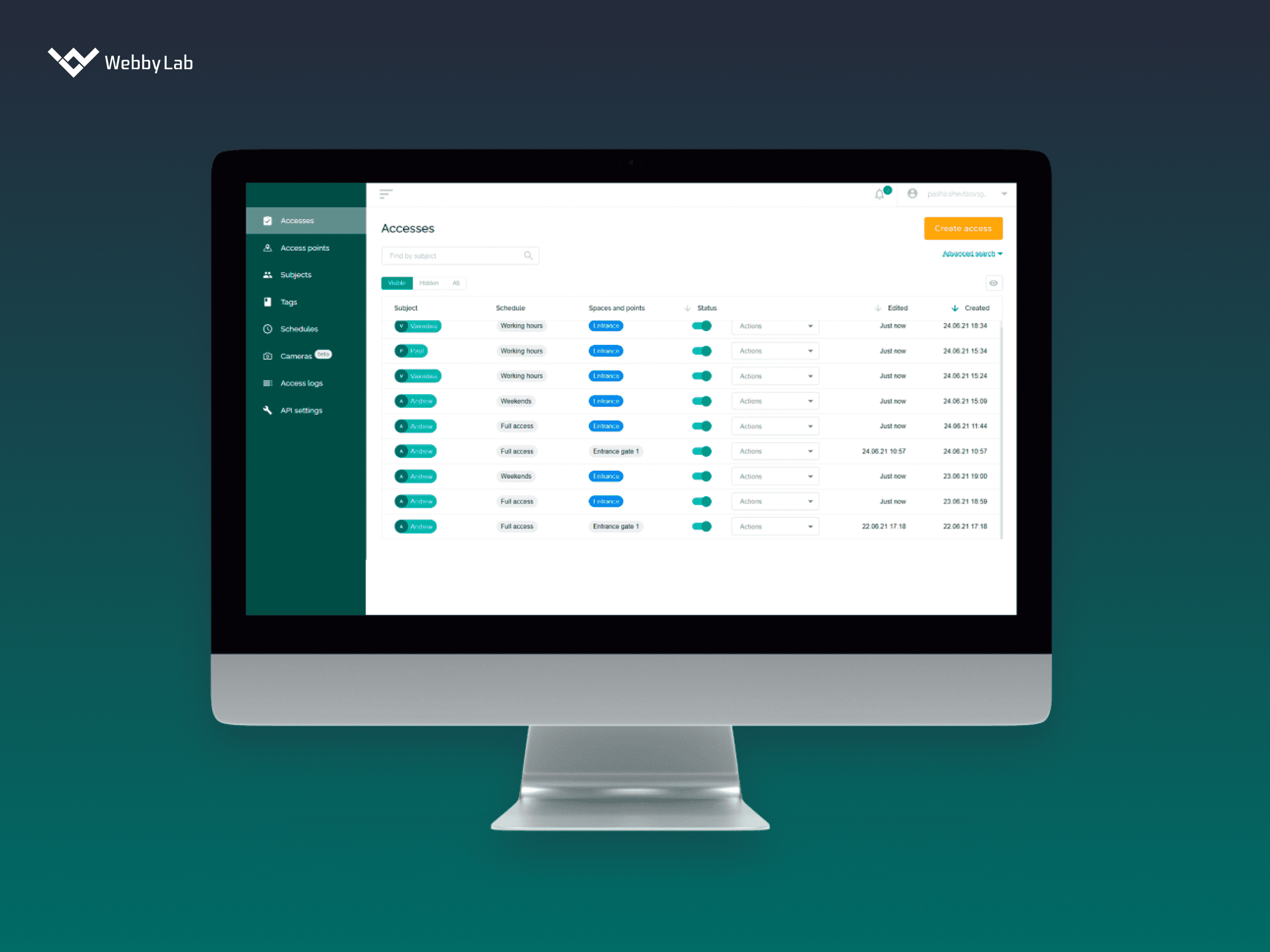  Propuskator access control through a web interface.