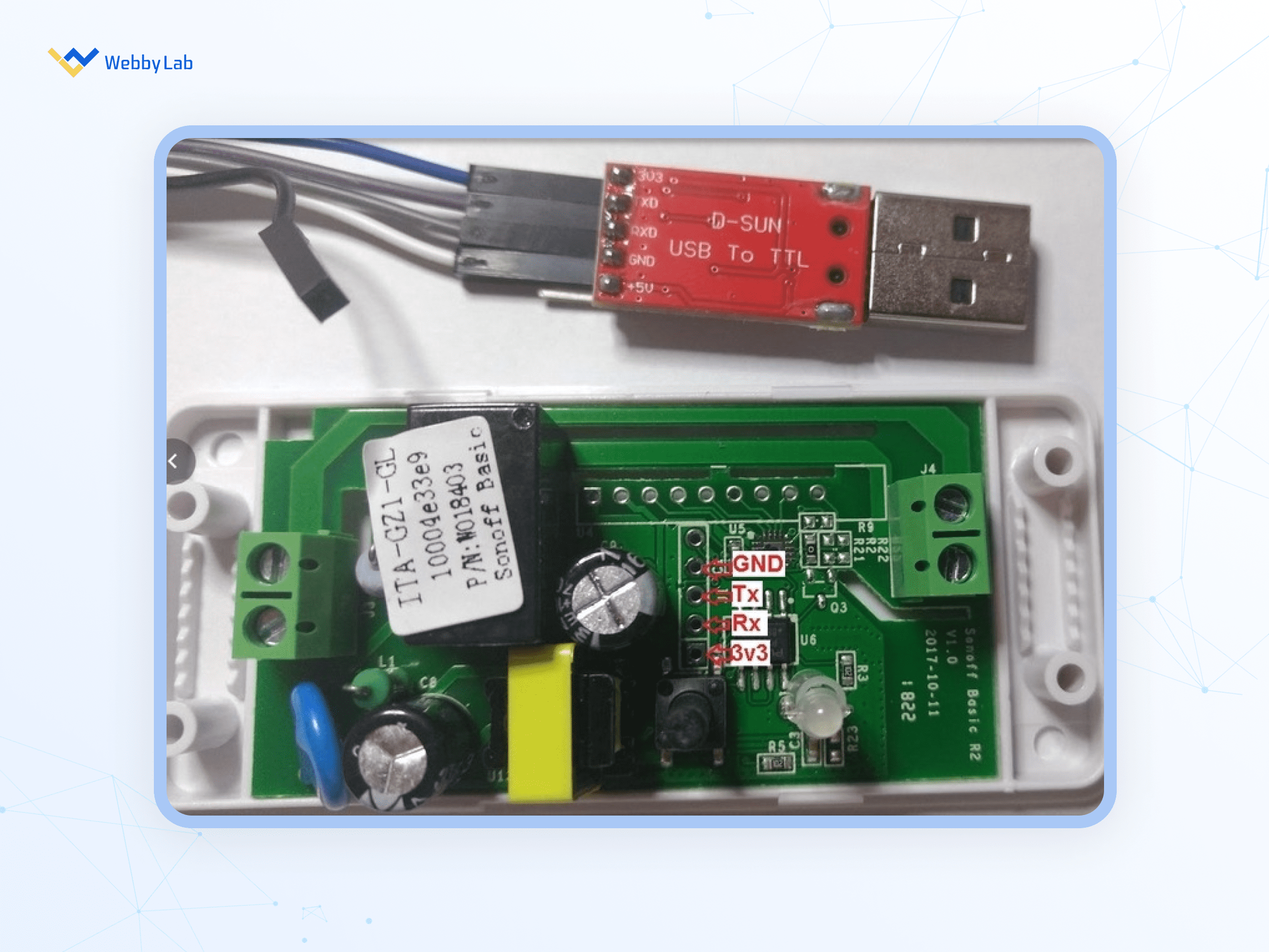  Connecting the Sonoff device to the computer with a USB-TTL converter. 