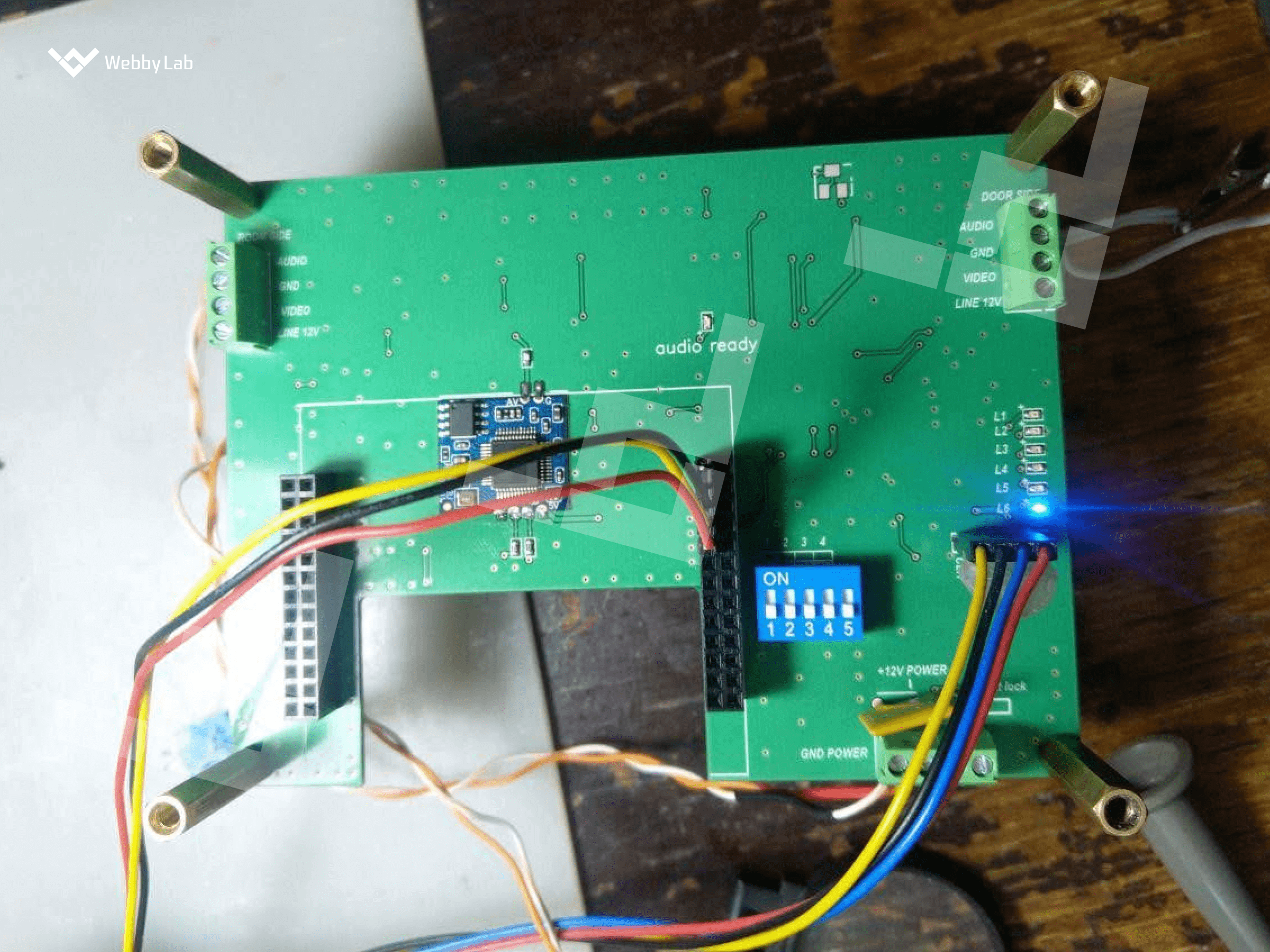 The developed analog intercom converter board from the first tests - Made by Webbylab