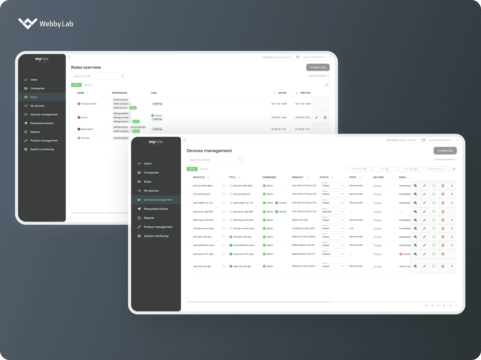 An admin panel for managing devices through Bluetooth and WiFi in IoT