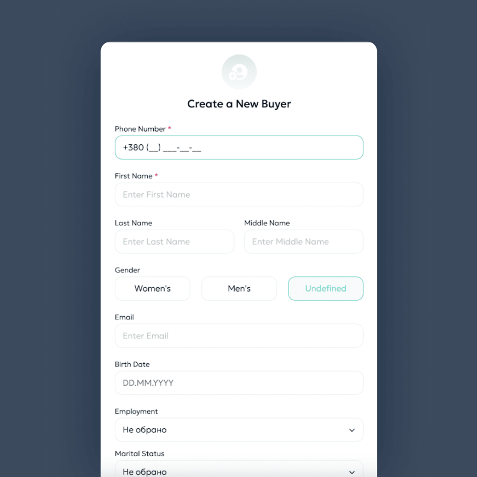 The “Create a new buyer” form developed by WebbyLab