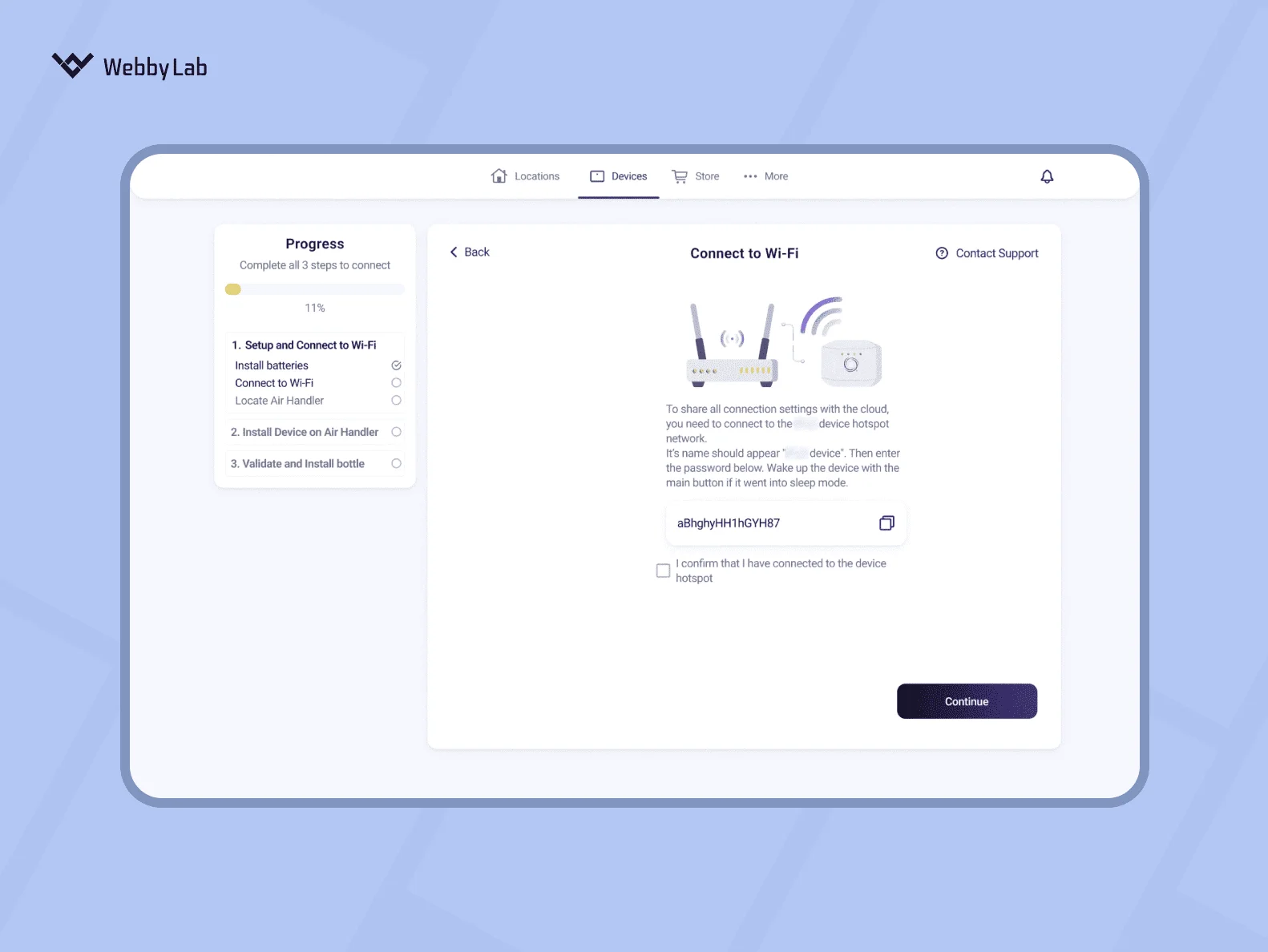 IoT device WiFi pairing app, a desktop view