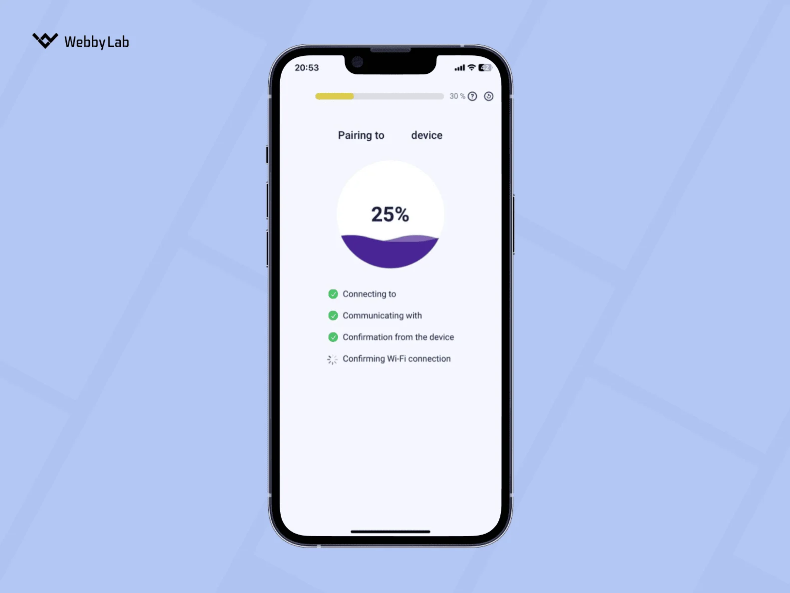 Progress animation throughout the IoT device connectivity process