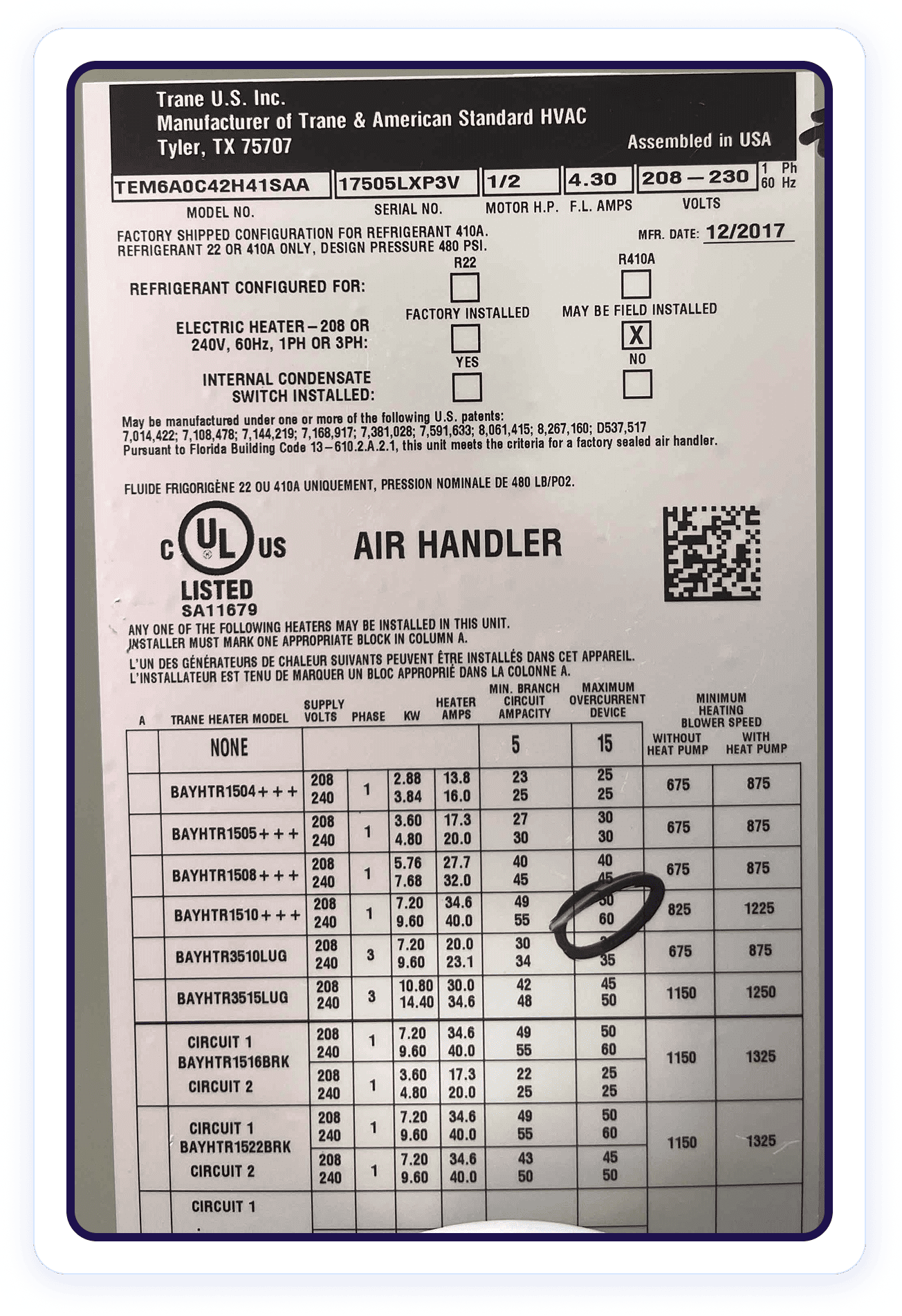 Examples of the various air handler labels our air handler model and brand identification AI system can read