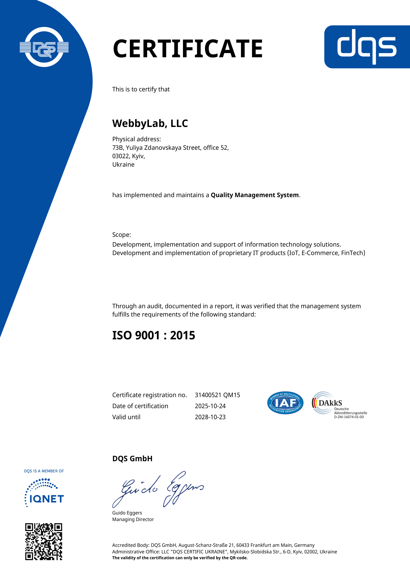 ISO 9001 Quality Certificate