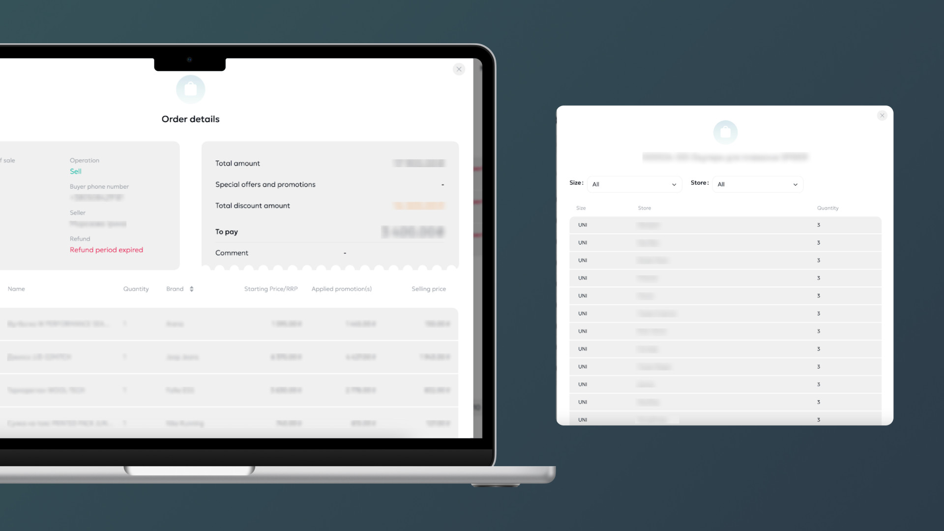 The “Order details” interface in the cashier desktop app built by WebbyLab.