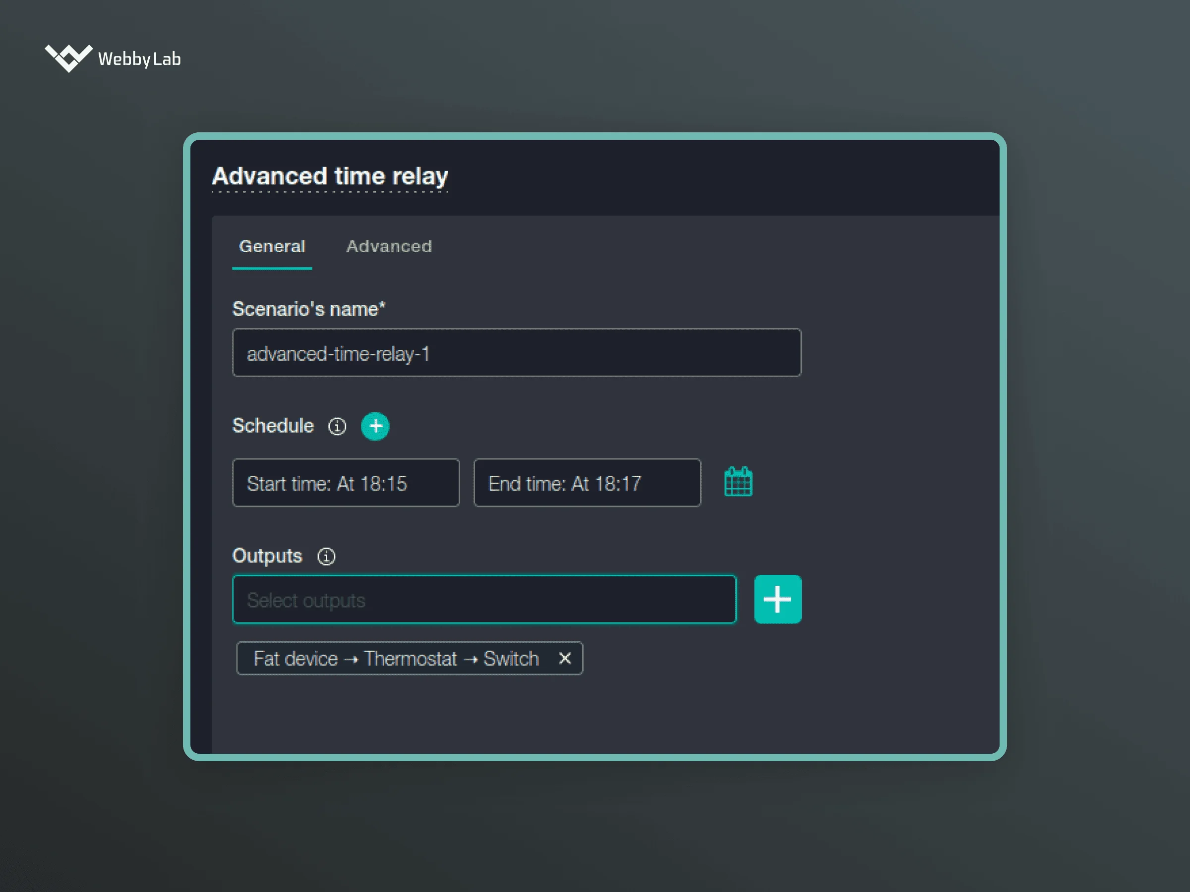 Configuring the time relay in the 2Smart Standalone platform. 