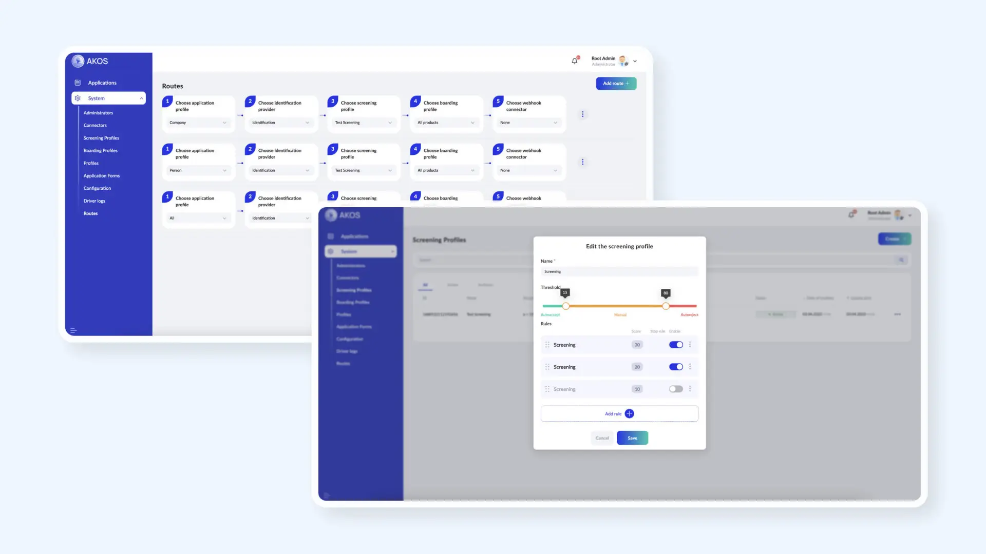 Administrator features in the automated KYC onboarding solution.