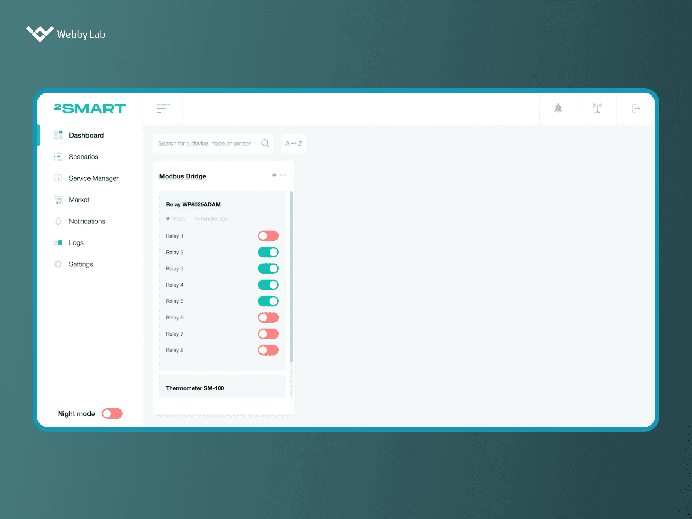 The admin control panel in IoT of the 2Smart Standalone automation platform