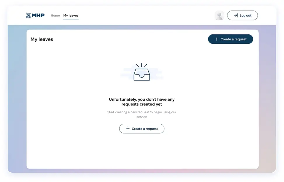 Empty state page with create request button, developed by WebbyLab